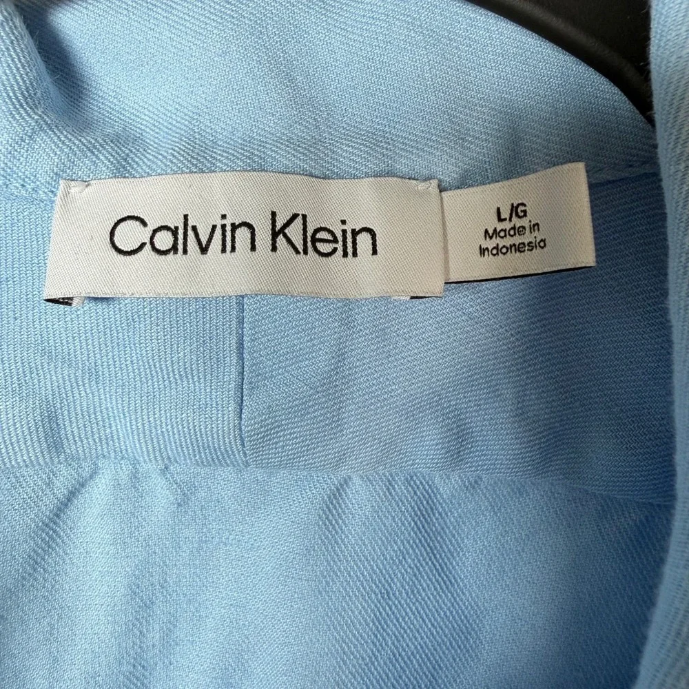 Calvin Klein Luxe Linen Cotton Blend Hidden Placket‎ Camp Shirt M Large Coastal